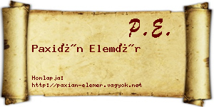 Paxián Elemér névjegykártya